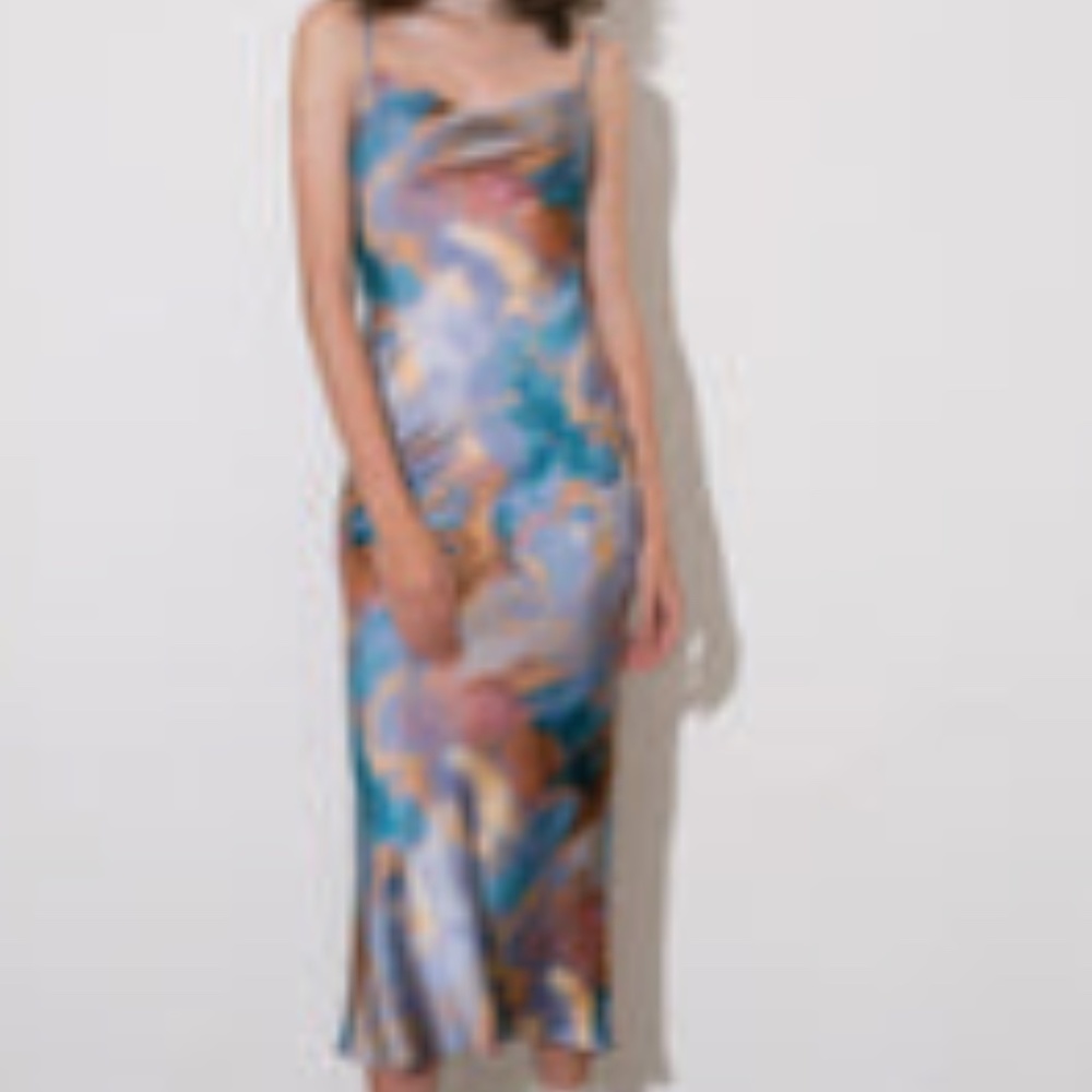 Abstract Print Backless Midi Slip Dress - MULTICOLOR / S